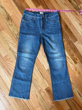 J. Crew Blue Cropped Straight Jeans with Frayed Hem